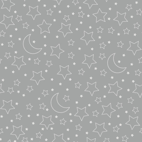 Moonlit Dreams- Gray Stars and Moons MINKY: Sold by the 1/2 yard, PREORDER