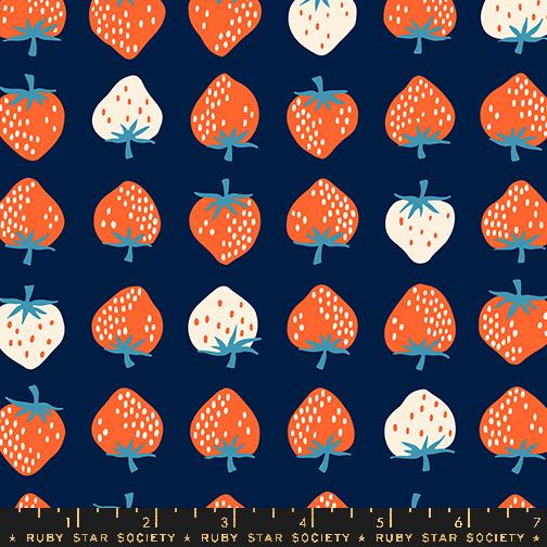 Strawberry- Navy Strawberry: Sold by the 1/2 yard