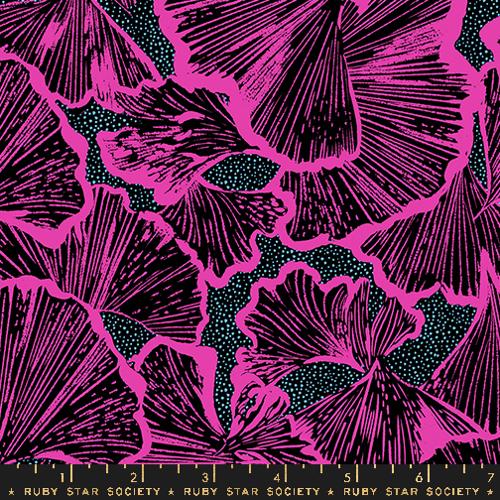 Glow Garden- Black Ginko Floral: Sold by the 1/2 yard