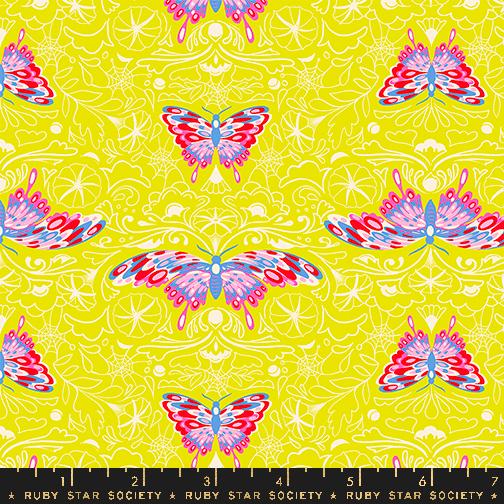 Glow Garden- Citron Morning Moth: Sold by the 1/2 yard