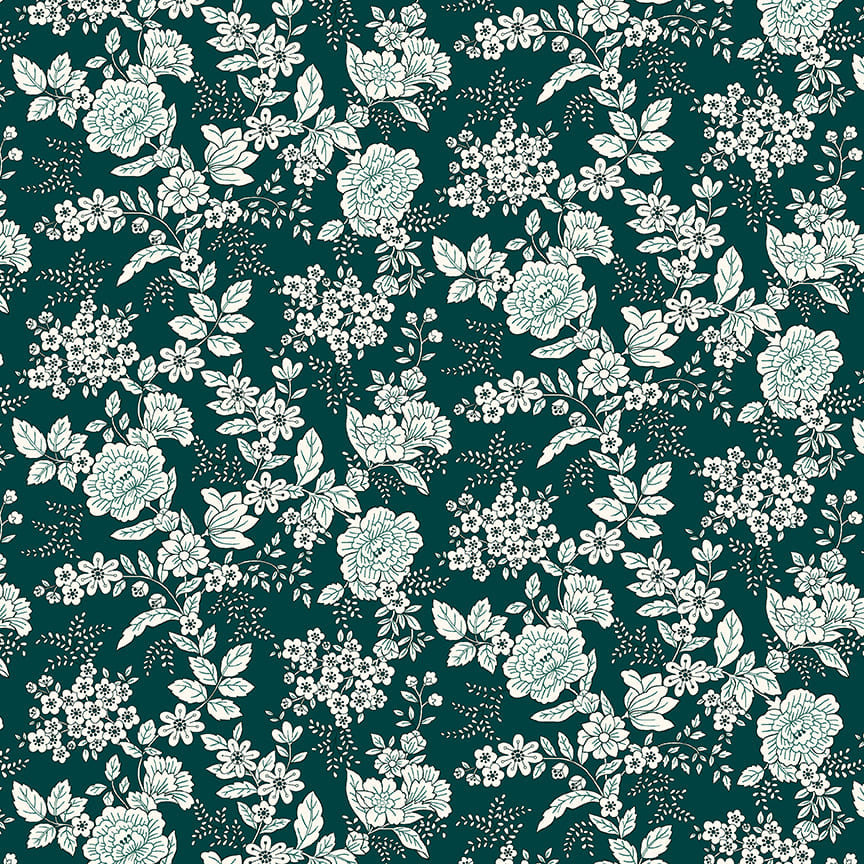 Tranquility- Teal Floral: Sold by the 1/2 yard