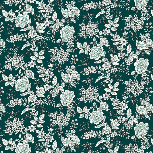 Tranquility- Teal Floral: Sold by the 1/2 yard