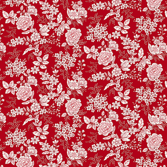 Tranquility- Brick Red Floral: Sold by the 1/2 yard