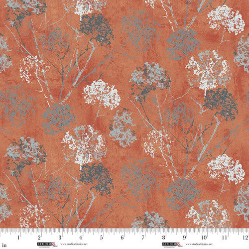 Rough Around the Edges- Pumpkin Dandelion Stamp: Sold by the 1/2 yard.