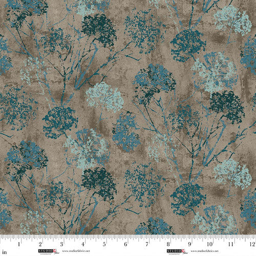 Rough Around the Edges- Bark Dandelion Stamp: Sold by the 1/2 yard.