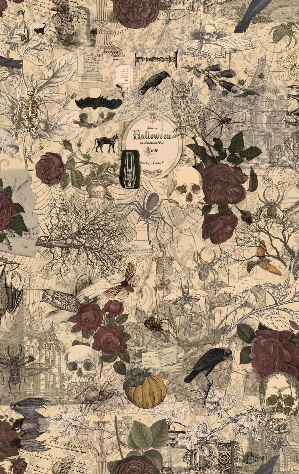 3 Sisters Haunted Mansion- Multi Collage: Sold by the 1/2 yard