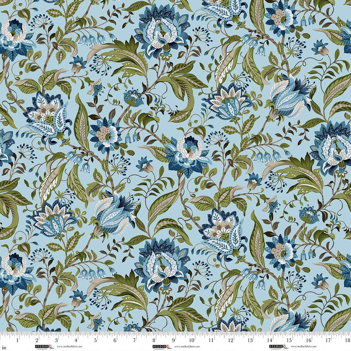 Ashdown Forest- Light Blue Jacobean Floral: Sold by the 1/2 yard