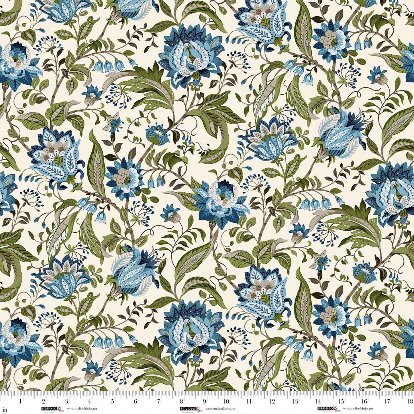 Ashdown Forest- Pale Ecru Jacobean Floral: Sold by the 1/2 yard