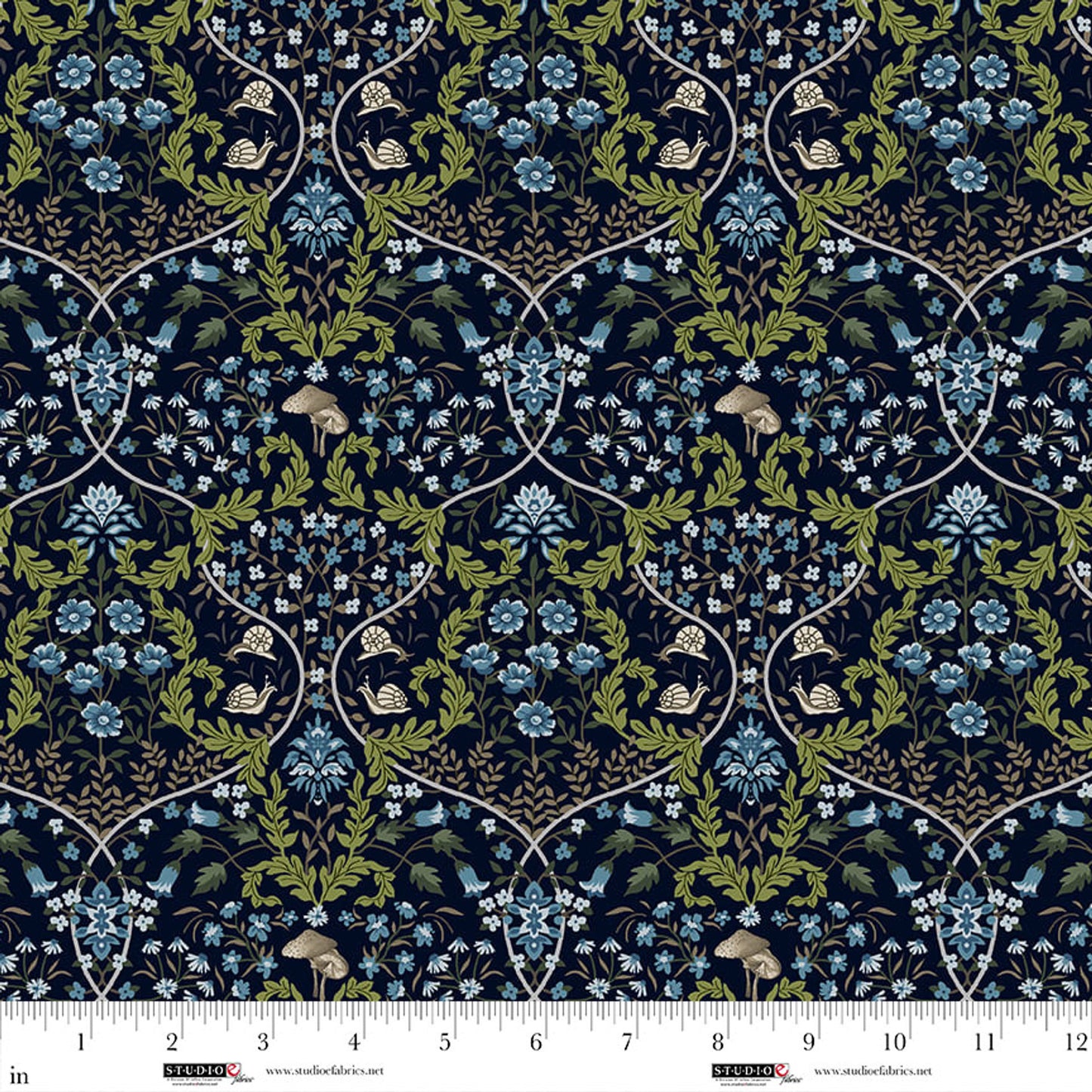 Ashdown Forest- Midnight Blue Ogee: Sold by the 1/2 yard