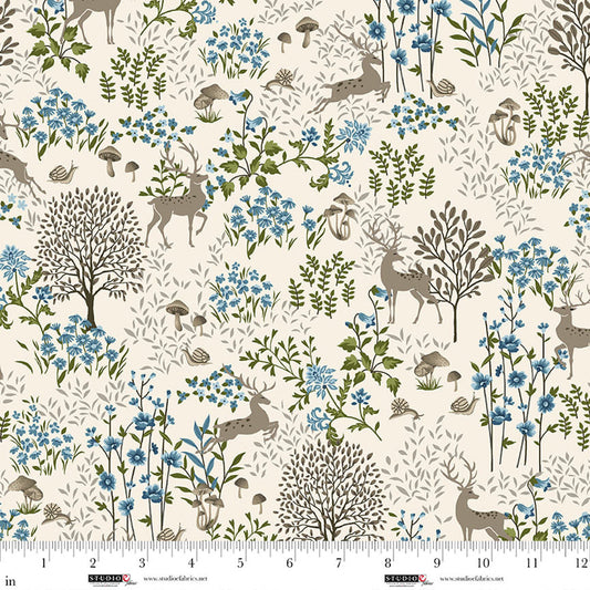 Ashdown Forest- Pale Ecru Dear Scenic: Sold by the 1/2 yard