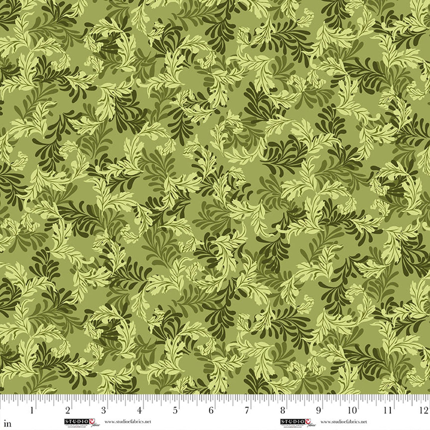 Ashdown Forest- Peridot Green Acanthus Leaf: Sold by the 1/2 yard