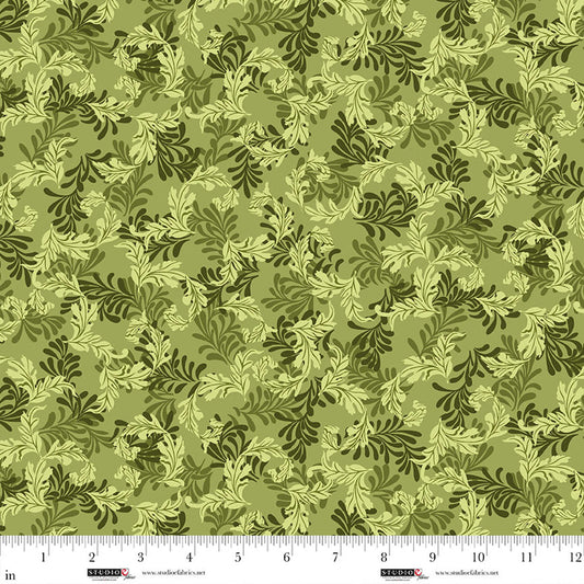 Ashdown Forest- Peridot Green Acanthus Leaf: Sold by the 1/2 yard