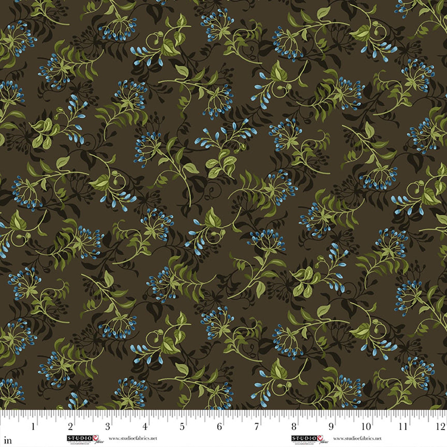Ashdown Forest- Dk Chocolate Flowering Vine Toss: Sold by the 1/2 yard