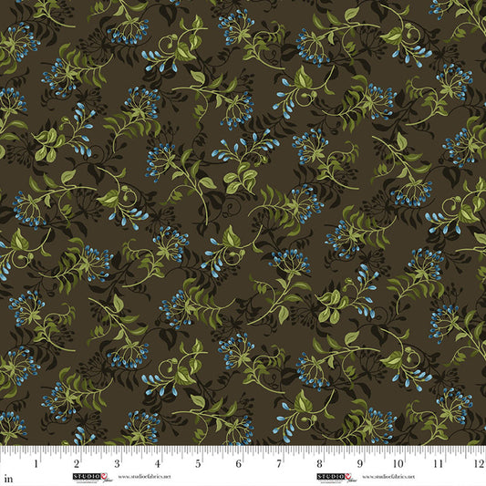 Ashdown Forest- Dk Chocolate Flowering Vine Toss: Sold by the 1/2 yard