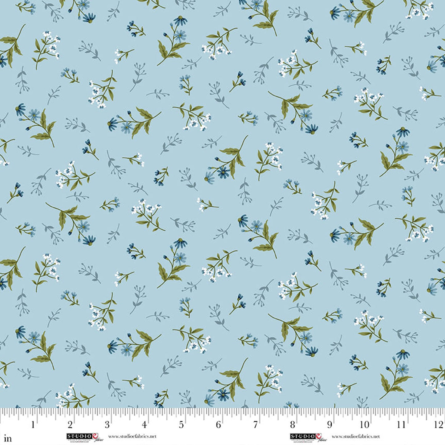 Ashdown Forest- Light Blue Open Sprigs: Sold by the 1/2 yard