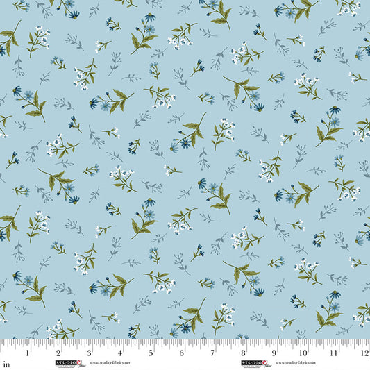 Ashdown Forest- Light Blue Open Sprigs: Sold by the 1/2 yard