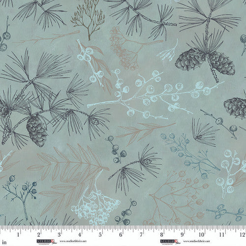 Hazy Shade of Winter- Mint Tree Bits: Sold By The 1/2 Yard