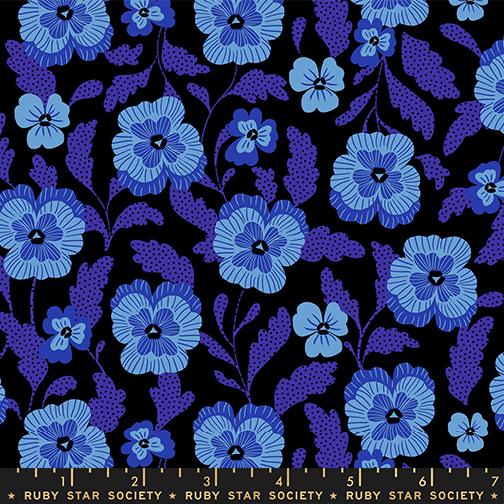 Hello Alice- Black Violets: Sold by the 1/2 yard