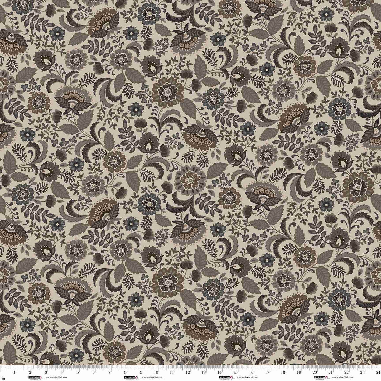 Field of Seams Bittersweet- Latte Bohemian Floral: Sold By The 1/2 Yard