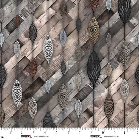 Out of the Woodwork- Umber Iron Leaves: Sold By The 1/2 Yard