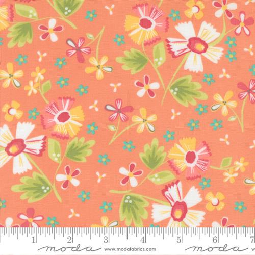 In the Garden- Coral Garden Flowers: Sold By The 1/2 Yard