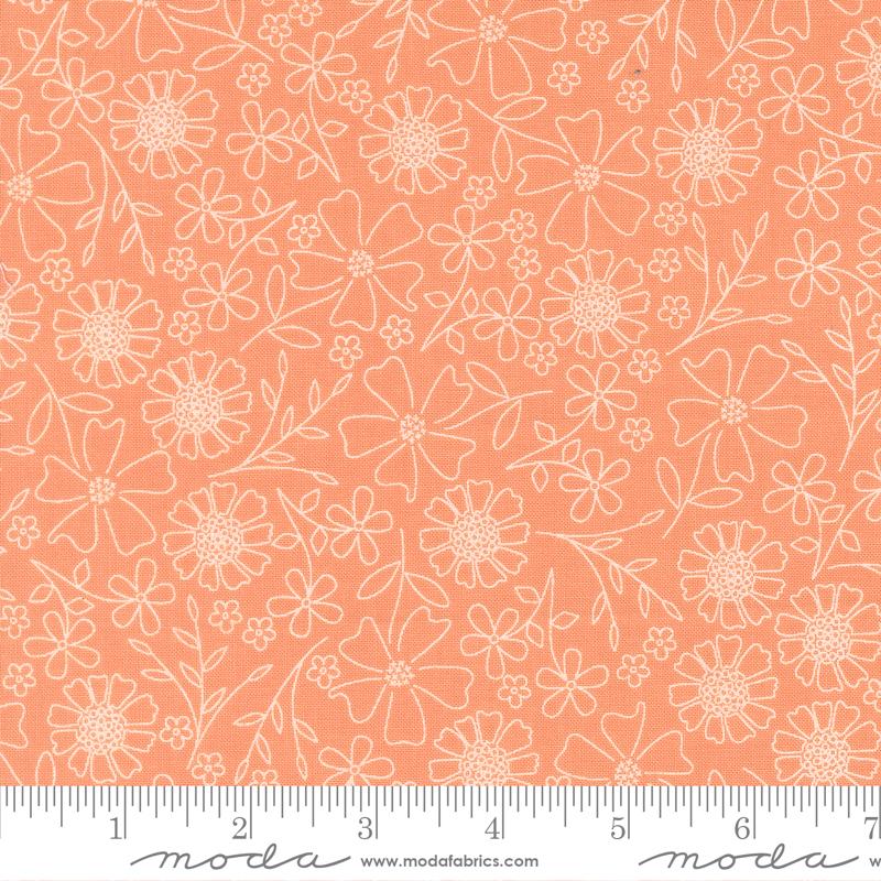 In the Garden- Coral Garden Sketch: Sold By The 1/2 Yard