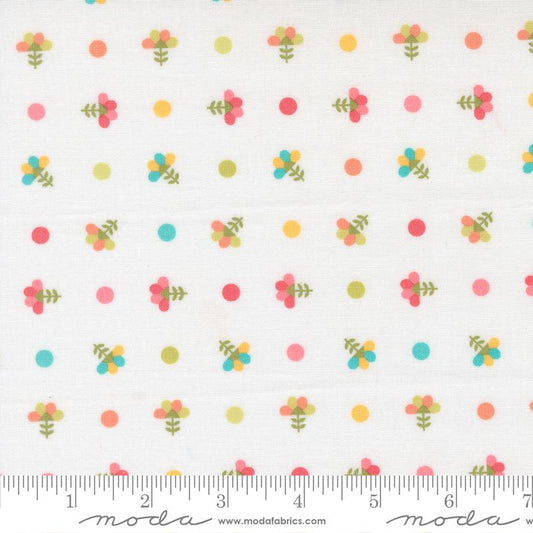 In the Garden- Off White Dotted Sprig: Sold By The 1/2 Yard
