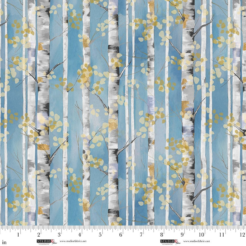 Behind Blue Eyes- Slate Birch Trees: Sold By The 1/2 Yard