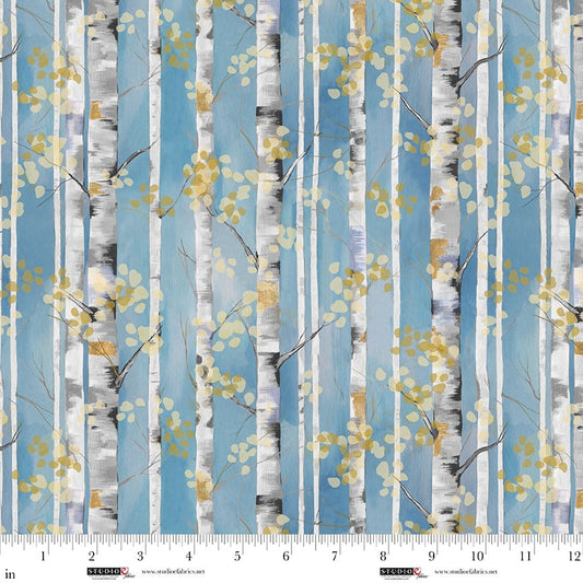 Behind Blue Eyes- Slate Birch Trees: Sold By The 1/2 Yard