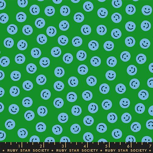 Egg and Friends- Dark Verdant Smiley: Sold by the 1/2 yard