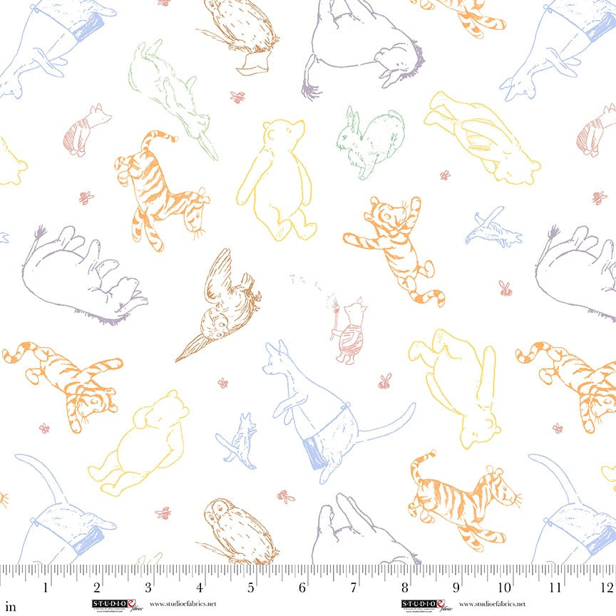 Classic Winnie- Multi Characters Minky: Sold by the 1/2 yard.
