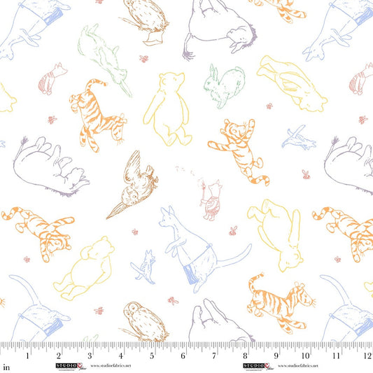 Classic Winnie- Multi Characters Minky: Sold by the 1/2 yard.