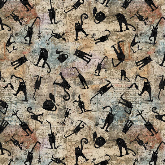 Scary Spice- Sepia Scaredy Cats: Sold by the 1/2 yard