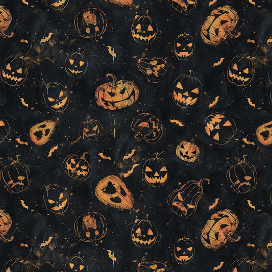 Scary Spice- Black Jack O'Lanterns: Sold by the 1/2 yard