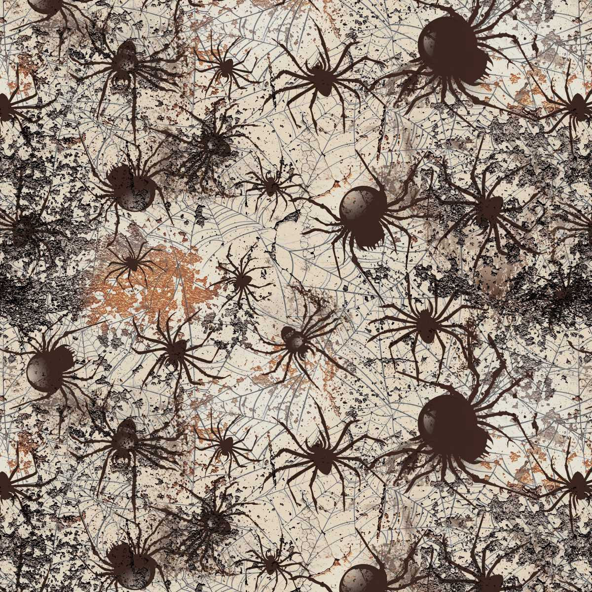 Scary Spice- Sepia Spiders: Sold by the 1/2 yard