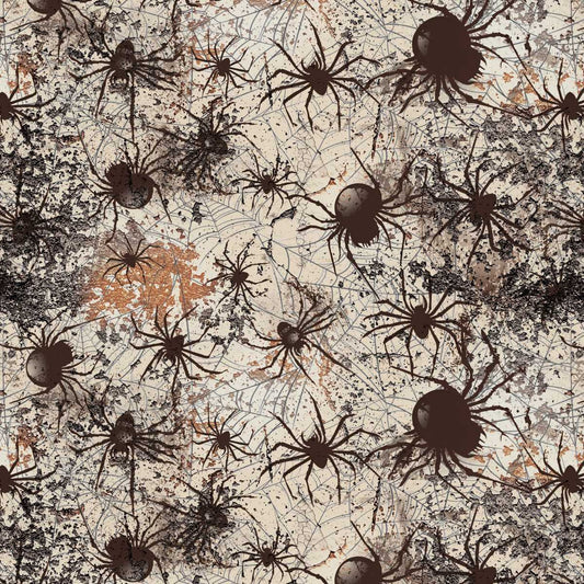 Scary Spice- Sepia Spiders: Sold by the 1/2 yard