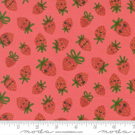 Funny Valentine- Coral Strawberries: Sold by the 1/2 yard