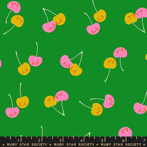 Trinketry- Deep Verdant Cherry Friends: Sold by the 1/2 Yard