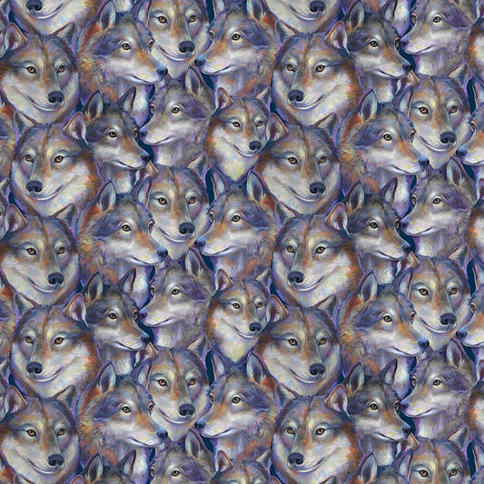 Full Moon- Navy Wolf Head: Sold By The 1/2 Yard- Cut Continuously