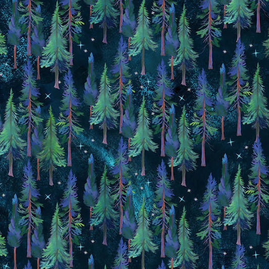 Full Moon- Teal Trees: Sold By The 1/2 Yard- Cut Continuously