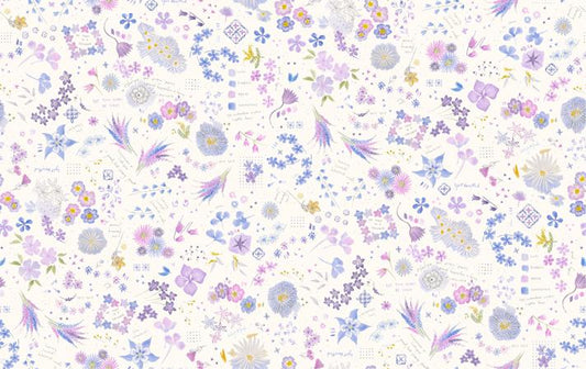 Delphinium- Snowdrop Collage: Sold by the 1/2 yard