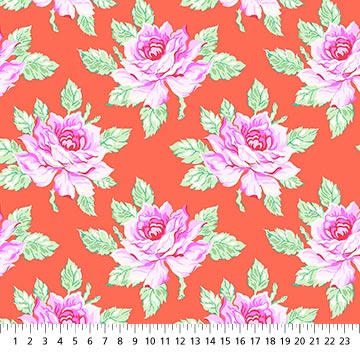 Daisy Crush- Coral Hello Roses: Sold By The 1/2 yard