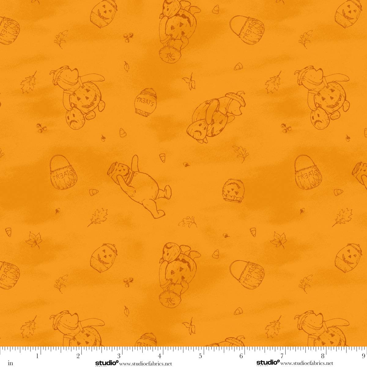 Haunted Acre Wood- Orange Bears Lineart: Sold by the 1/2 yard