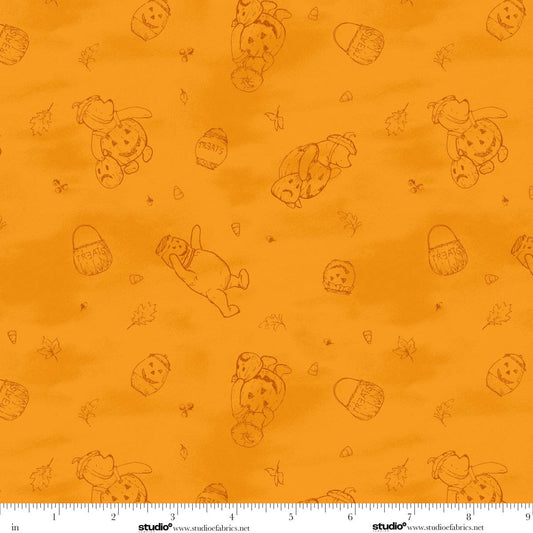 Haunted Acre Wood- Orange Bears Lineart: Sold by the 1/2 yard