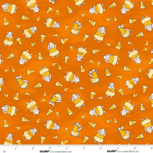 Haunted Acre Wood- Orang Candy Piglets: Sold by the 1/2 yard