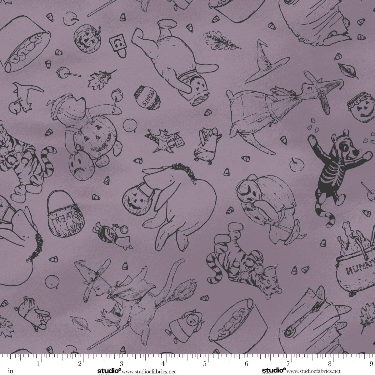 Haunted Acre Wood- Purple Crew Lineart: Sold by the 1/2 yard
