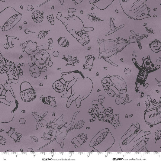 Haunted Acre Wood- Purple Crew Lineart: Sold by the 1/2 yard