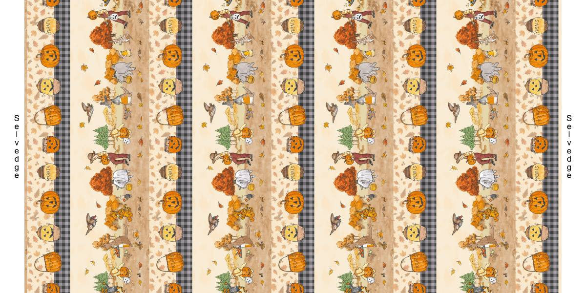 Haunted Acre Wood- Yellow Stripe: Sold by the 1/2 yard