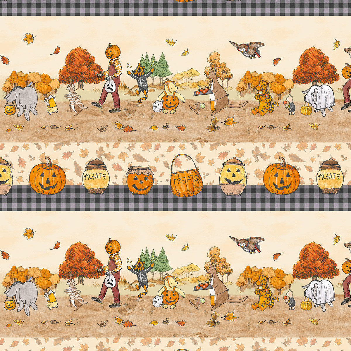Haunted Acre Wood- Yellow Stripe: Sold by the 1/2 yard