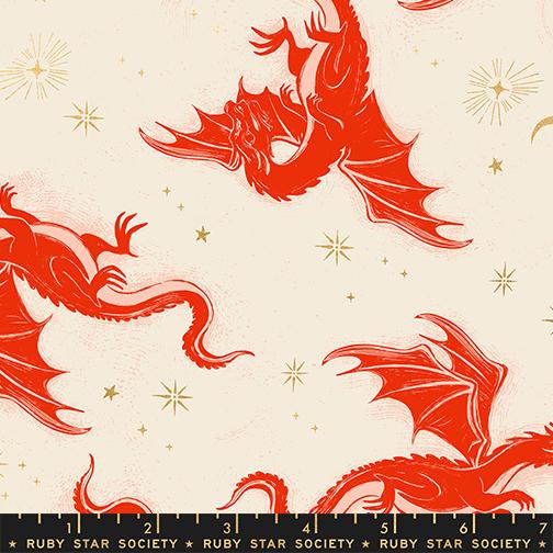 Fireglow- Dark Ruby Metallic Etched Dragons: Sold by the 1/2 yard